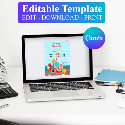 Funny Summer Party Invitation | Summer Party Invite Canva Template CreativeRino