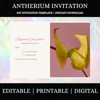 Anthurium Wedding Invitation Template - CreativeRino