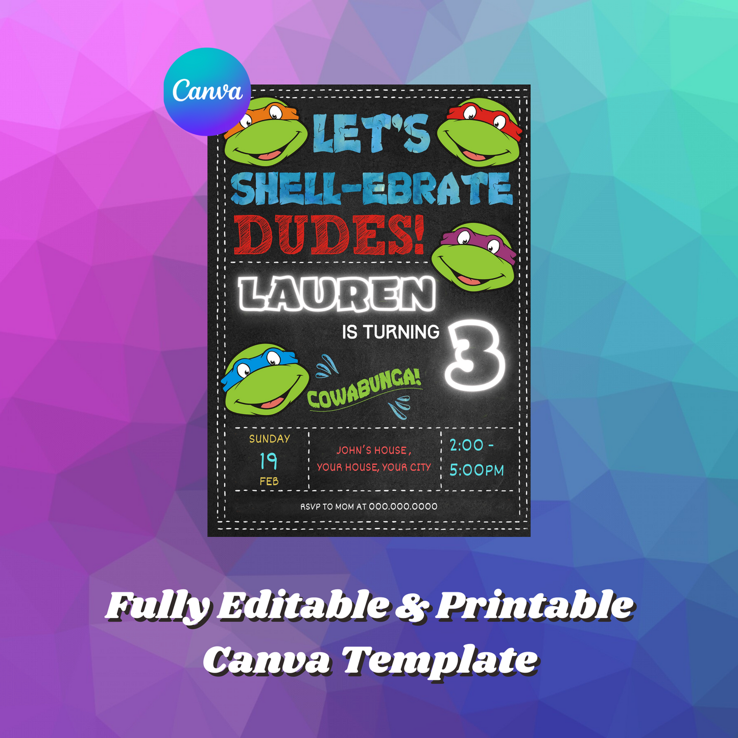 Teenage Mutant Ninja Turtles Birthday Invitation Template