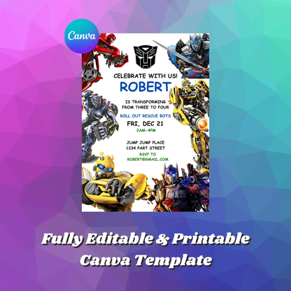 Rescue Bots Transformers Birthday Invitation Template - CreativeRino