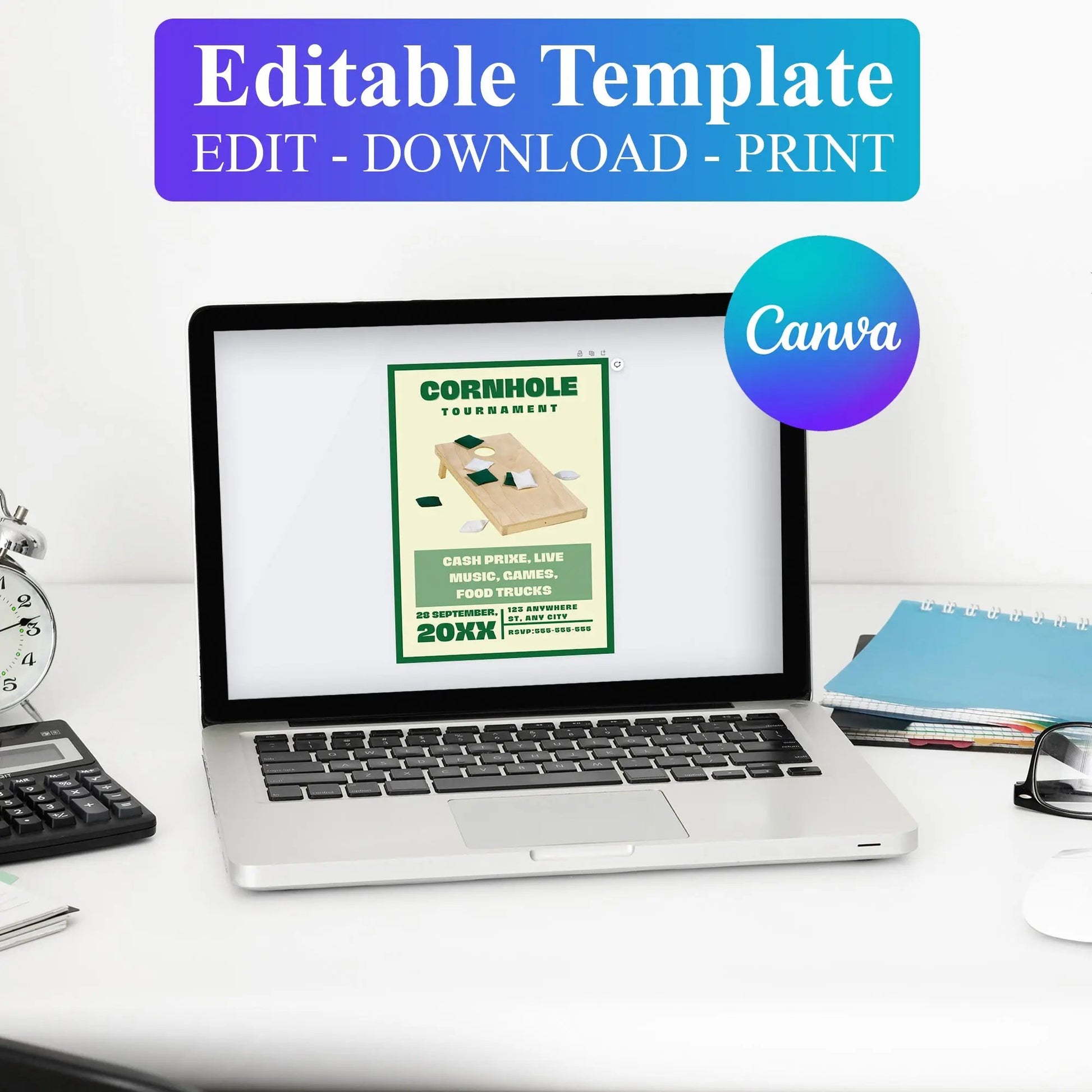 Cornhole Tournament Flyer Template | Cornhole Tournament Fundraiser Flyer CreativeRino