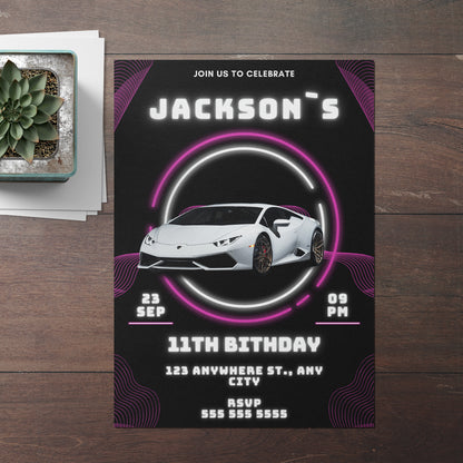 Lamborghini Sport Race Car Birthday Invitation Template - CreativeRino