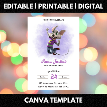 Chuck E Cheese Mouse Birthday Invitation Template - CreativeRino