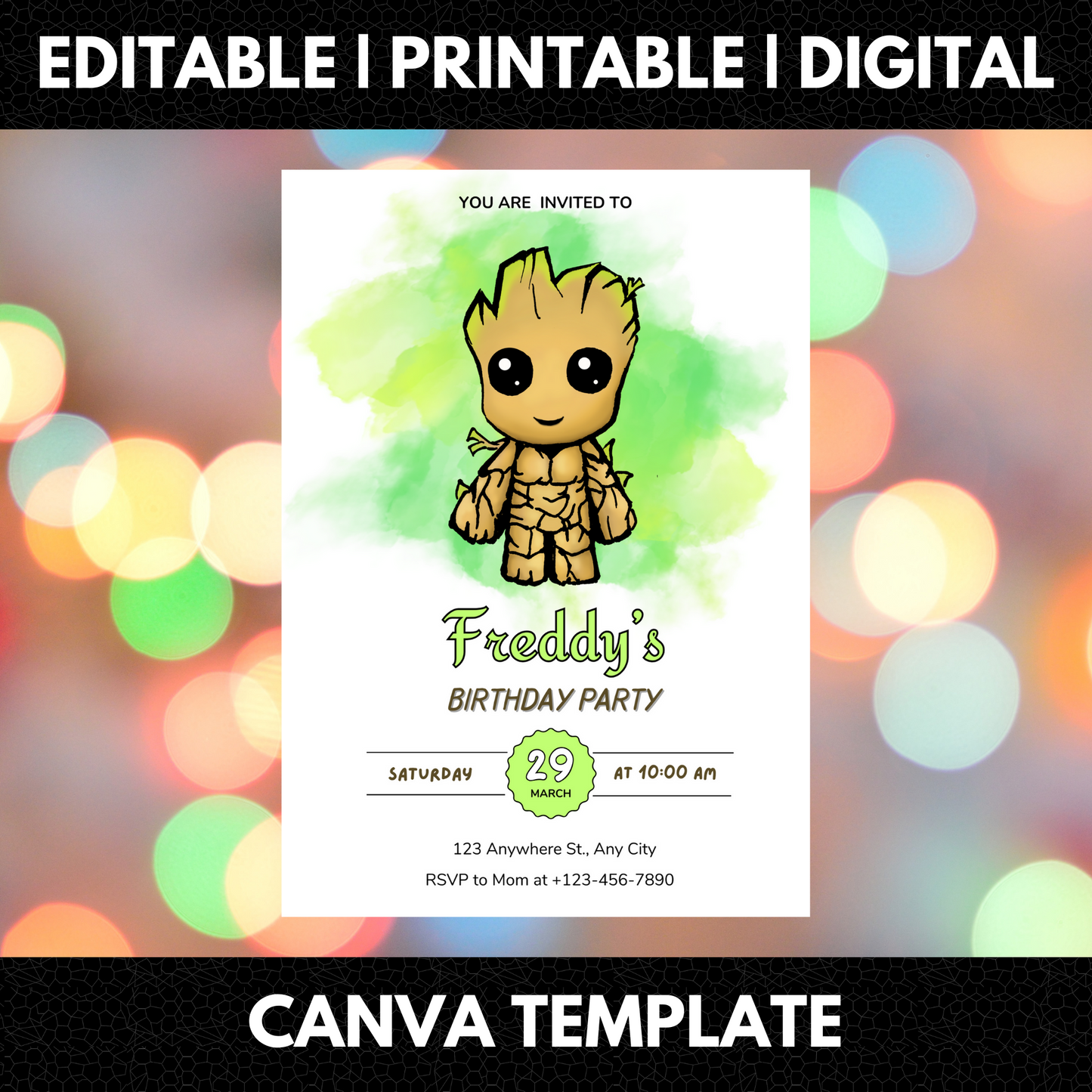 Baby Groot Birthday Invitation Template