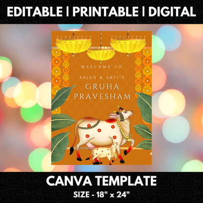 Gruhapravesham Welcome Sign Template | Indian Housewarming Welcome Sign - CreativeRino