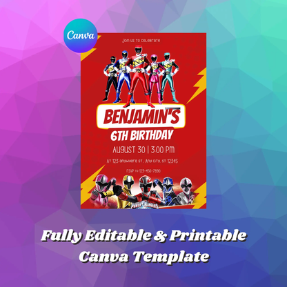 Power Rangers Birthday Invitation Template - CreativeRino