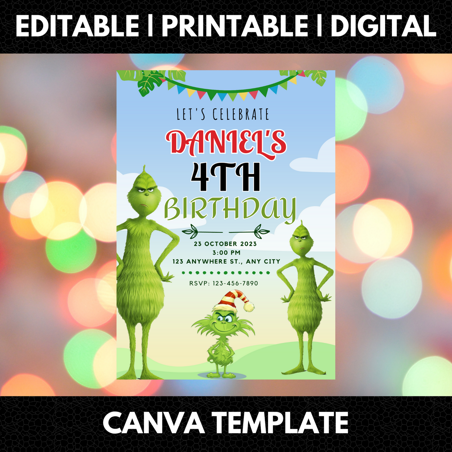 Grinch Birthday Invitation Template