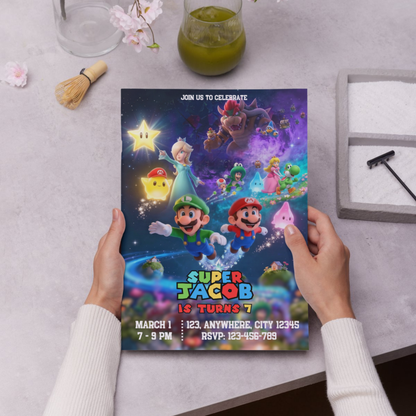 Editable Super Mario Galaxy Birthday Invitation | Mario Space Party Invite | Kids Mario Birthday Invitation | Printable Video Game Party Invite CreativeRino