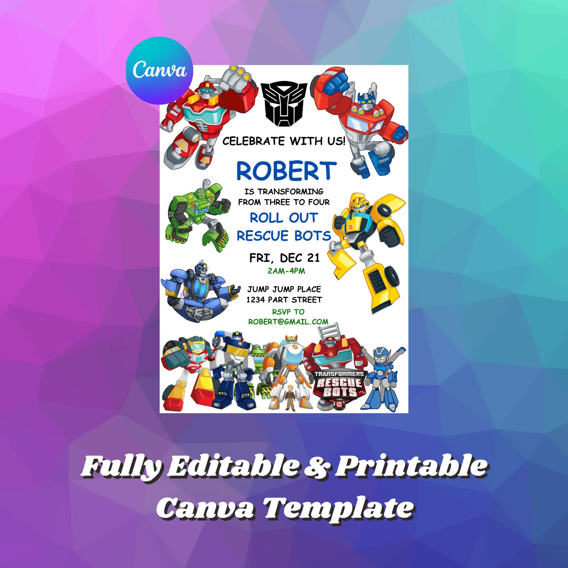 Rescue Bots Transformer Birthday Invitation Template - CreativeRino