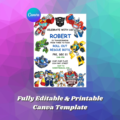 Rescue Bots Transformer Birthday Invitation Template - CreativeRino