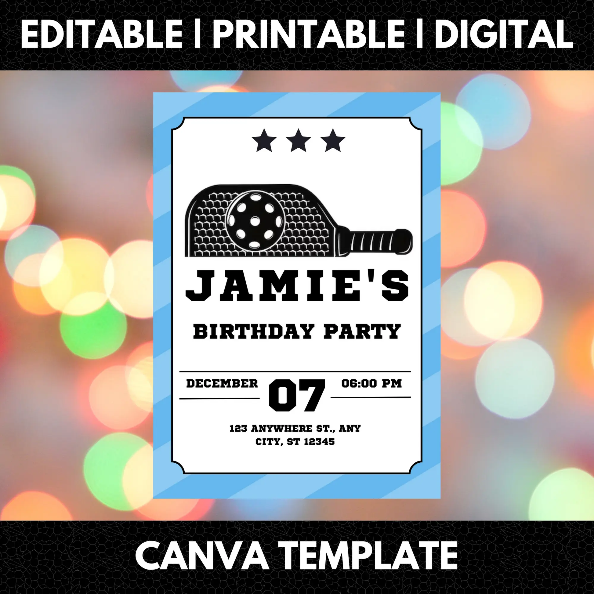 Pickleball Birthday Invitation Template - CreativeRino