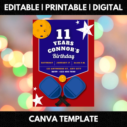 Pickleball Birthday Invitation Template - CreativeRino