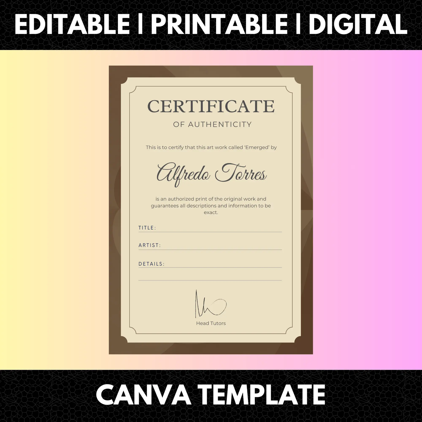 Certificate of Authenticity Template | Authenticity Certificate - CreativeRino