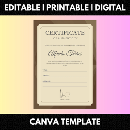 Certificate of Authenticity Template | Authenticity Certificate - CreativeRino