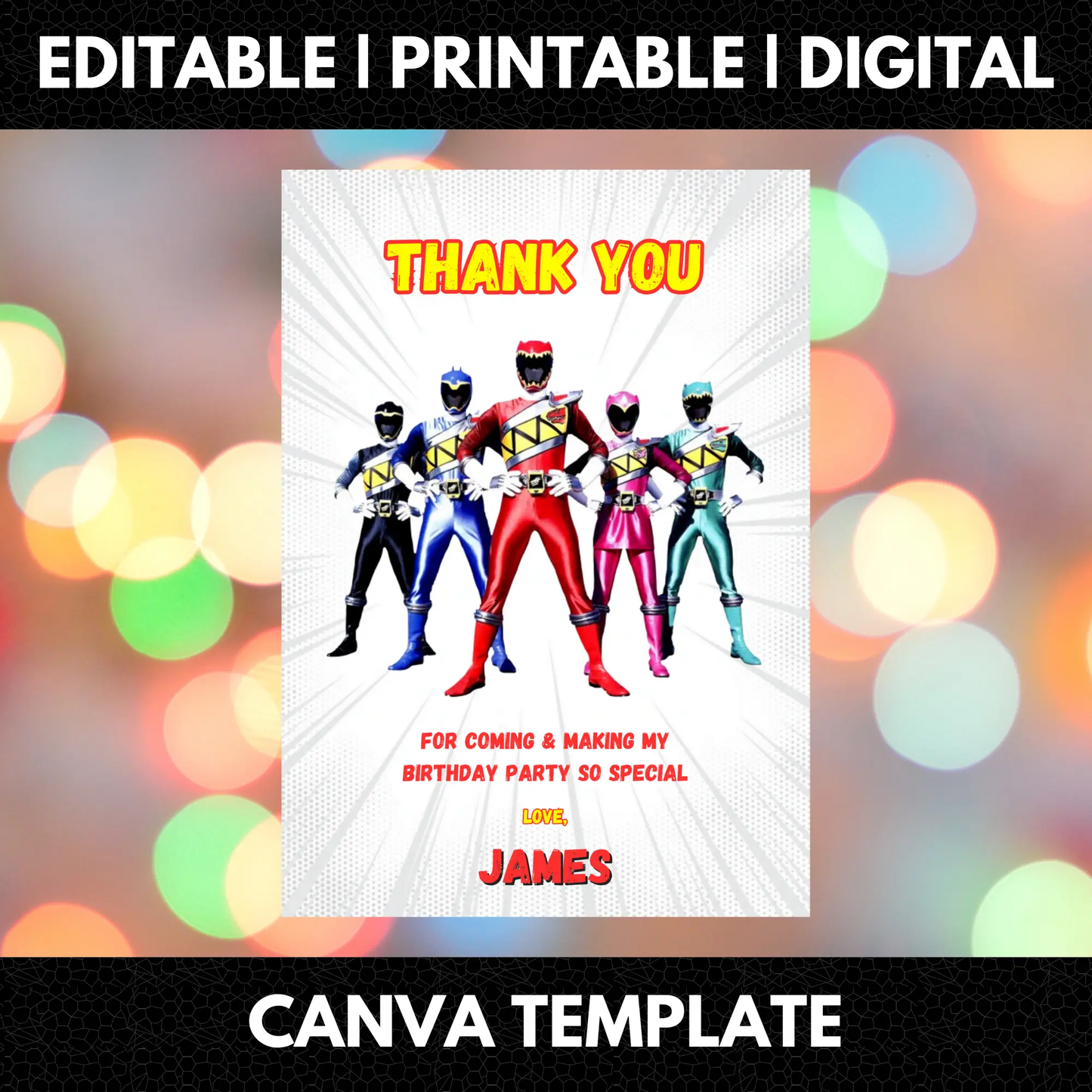 Power Rangers Thank You Card Template - CreativeRino