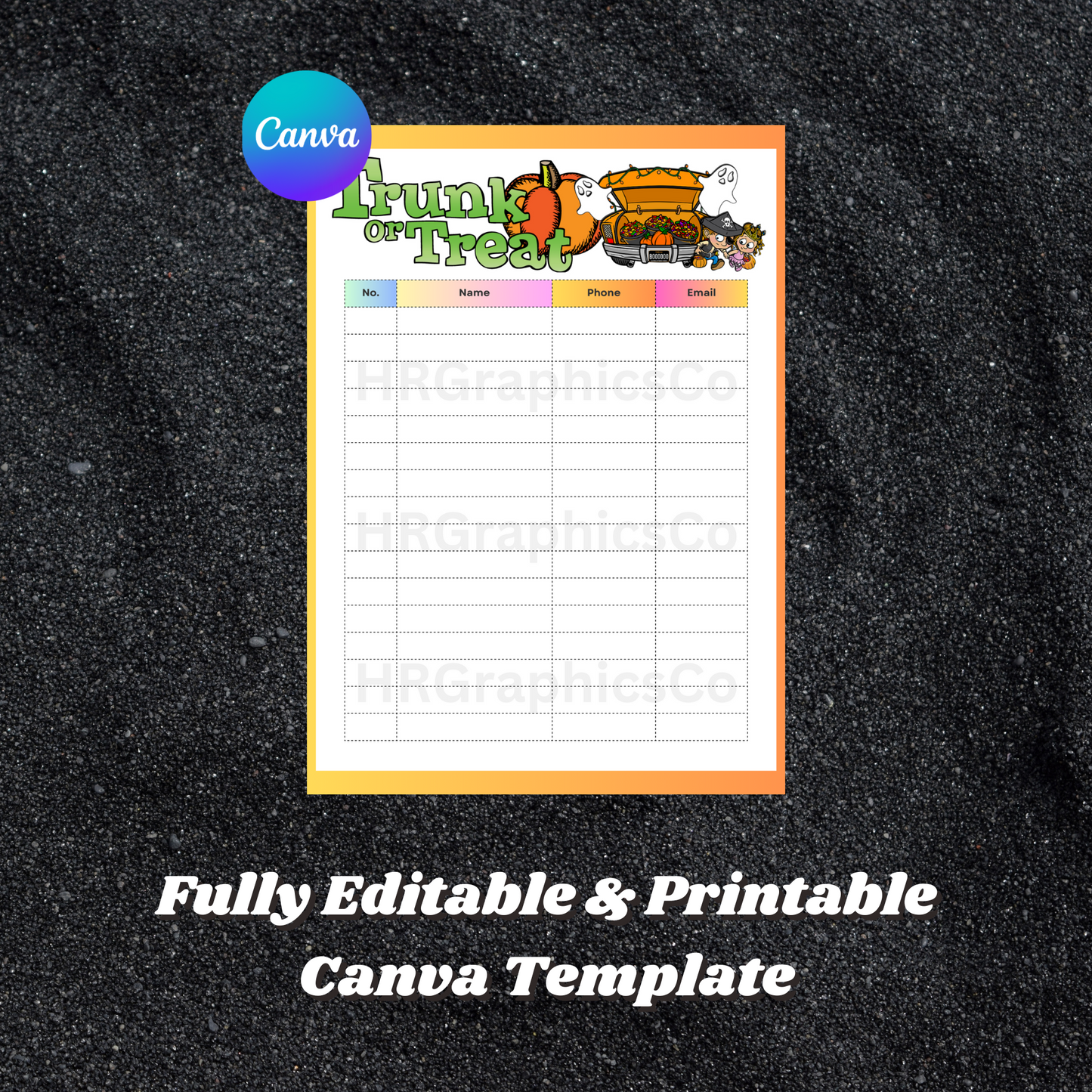 Trunk or Treat Halloween Sign Up Sheet Template