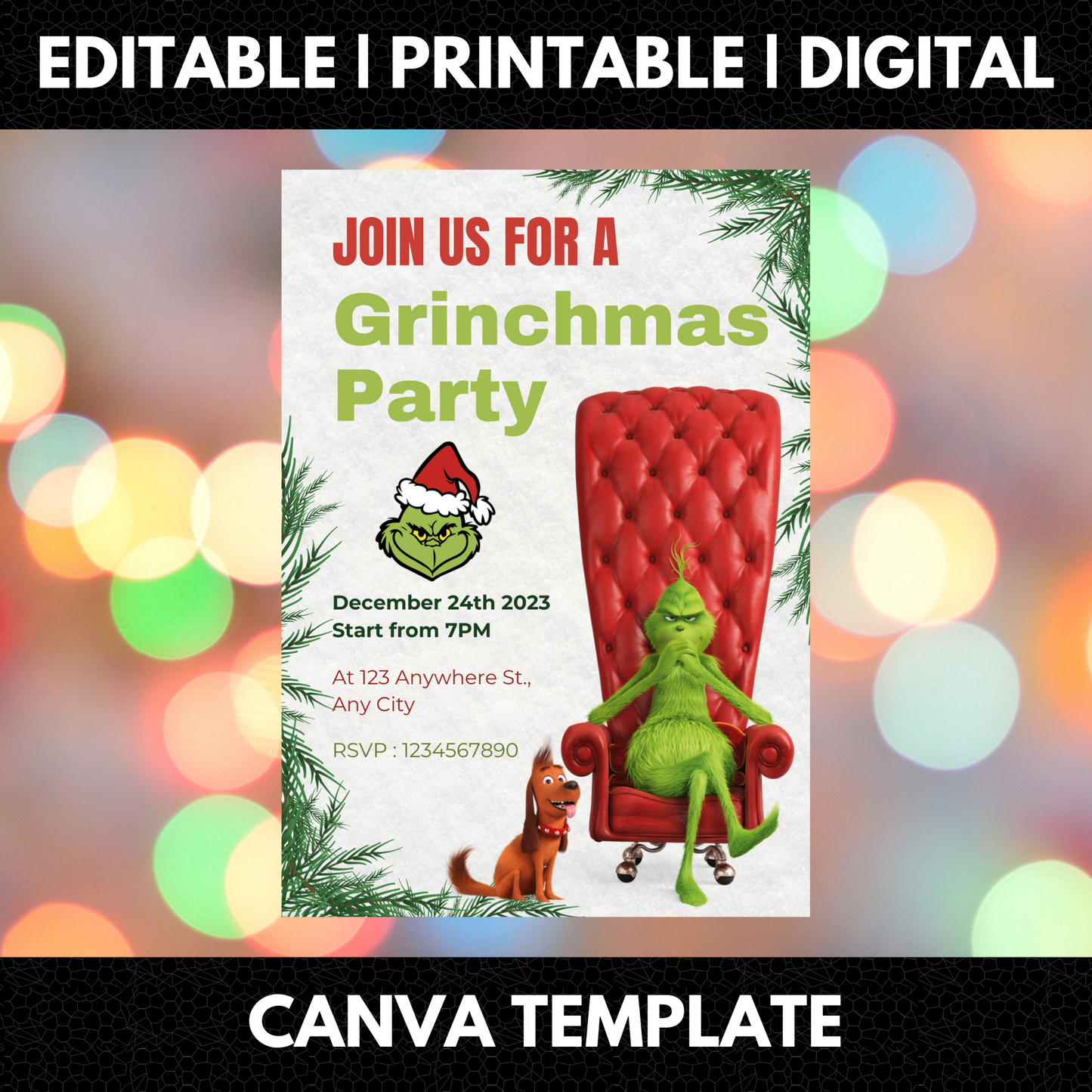 Grinchmas Christmas Party Invitation Template | Grinch Invite