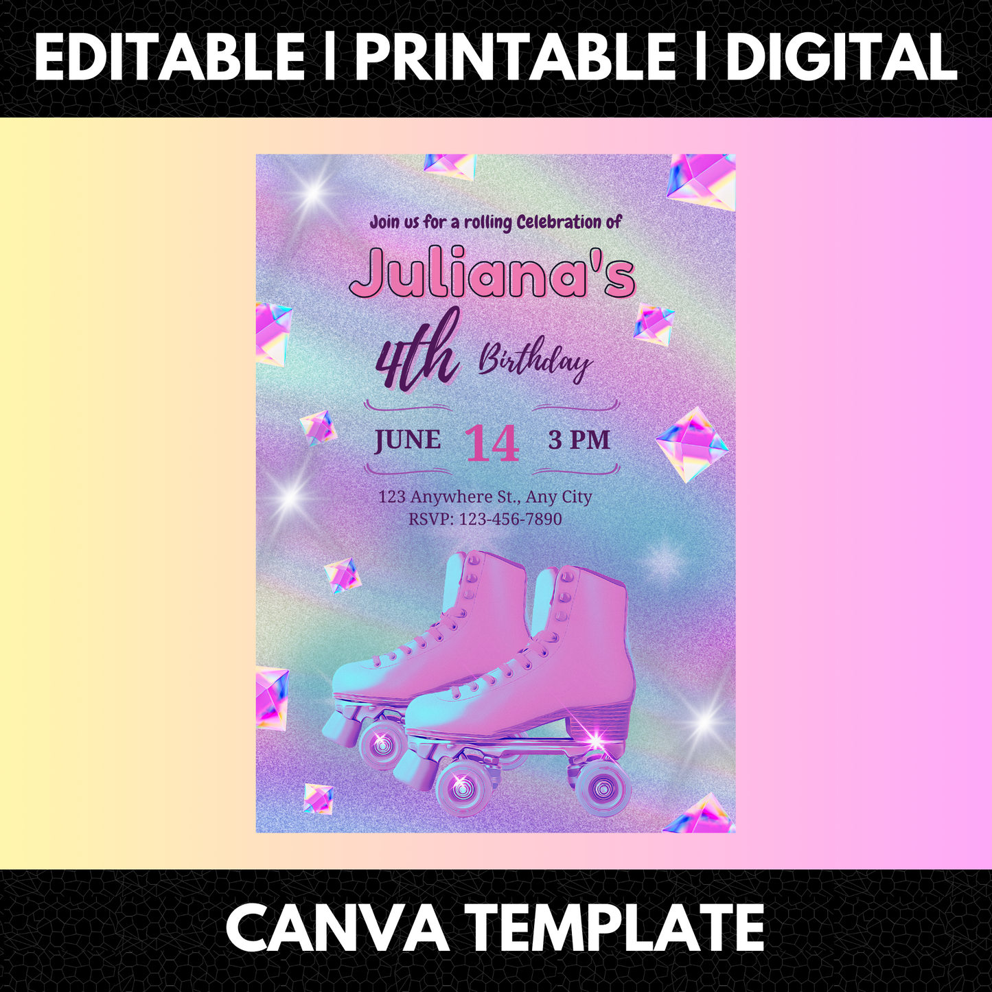 Roller Skates Skating Birthday Invitation Template