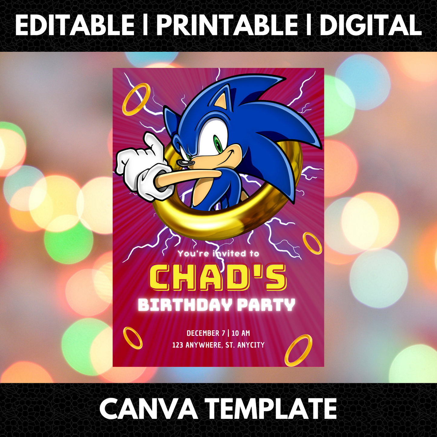 Sonic the Hedgehog Birthday Invitation Template