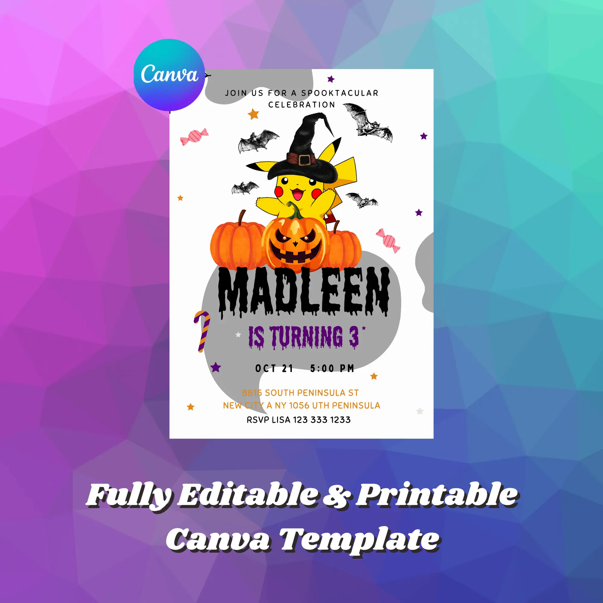 Pokemon Birthday Halloween Party Invitation Template - CreativeRino