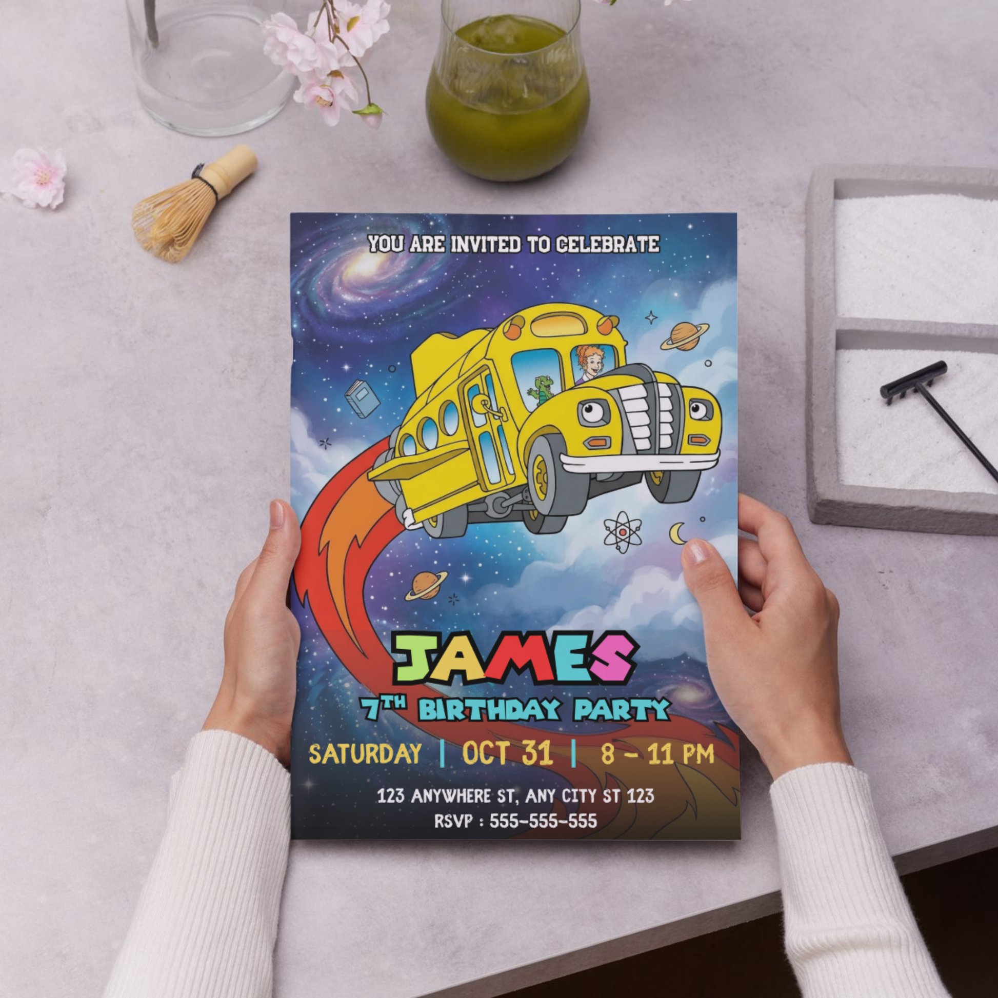 Magic School Bus Party Invitation Canva Editable | Kids Science Birthday Invite CreativeRino