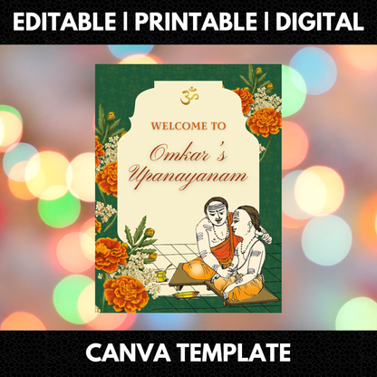 Upanayanam Ceremony Sign Template | Janeau Thread Ceremony Welcome Sign - CreativeRino