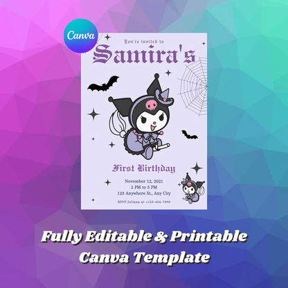 Sanrios Kuromi Kawaii Kitty Birthday Invitation Template - CreativeRino