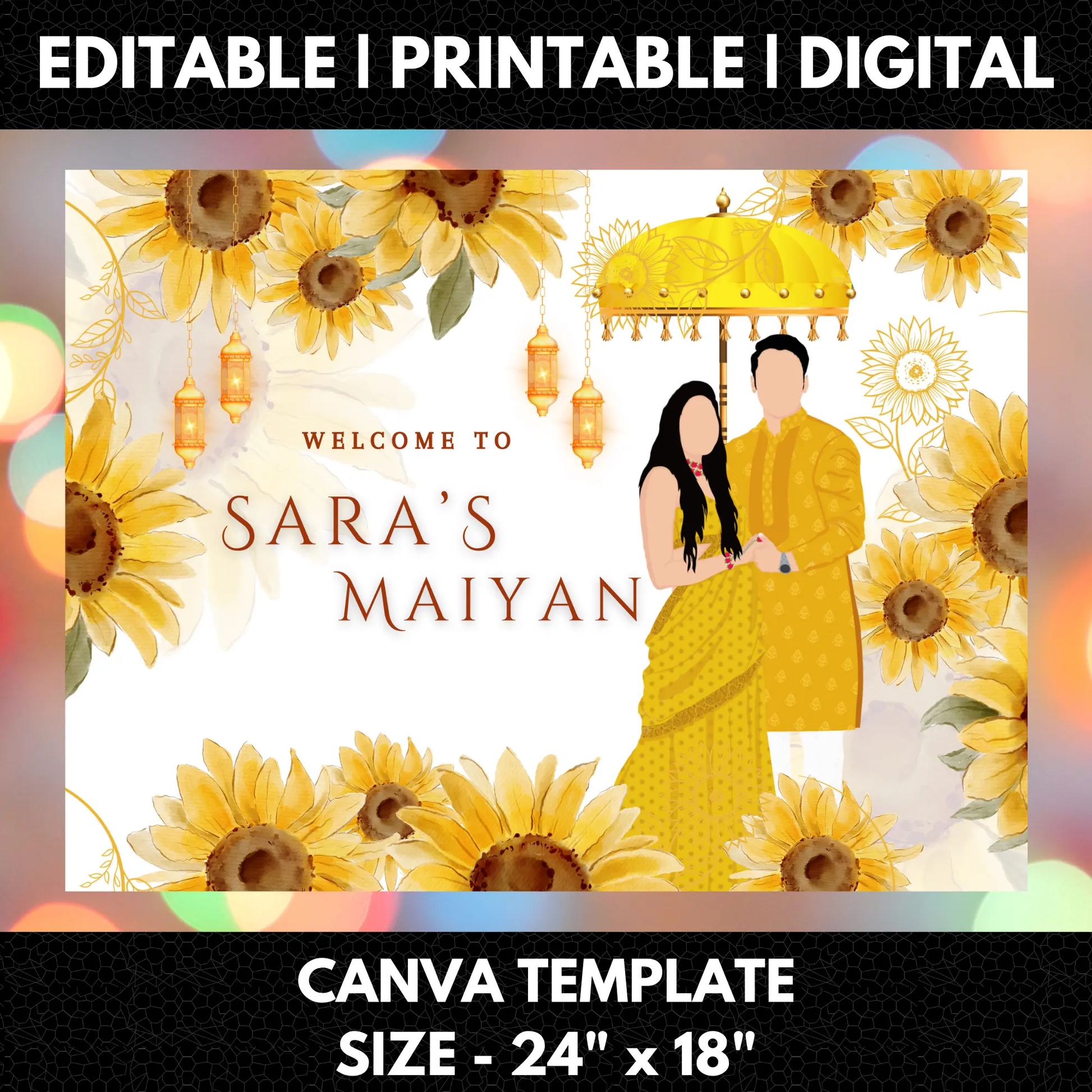 Maiyan Pithi Haldi Sign Template | Indian Wedding Welcome Sign - CreativeRino