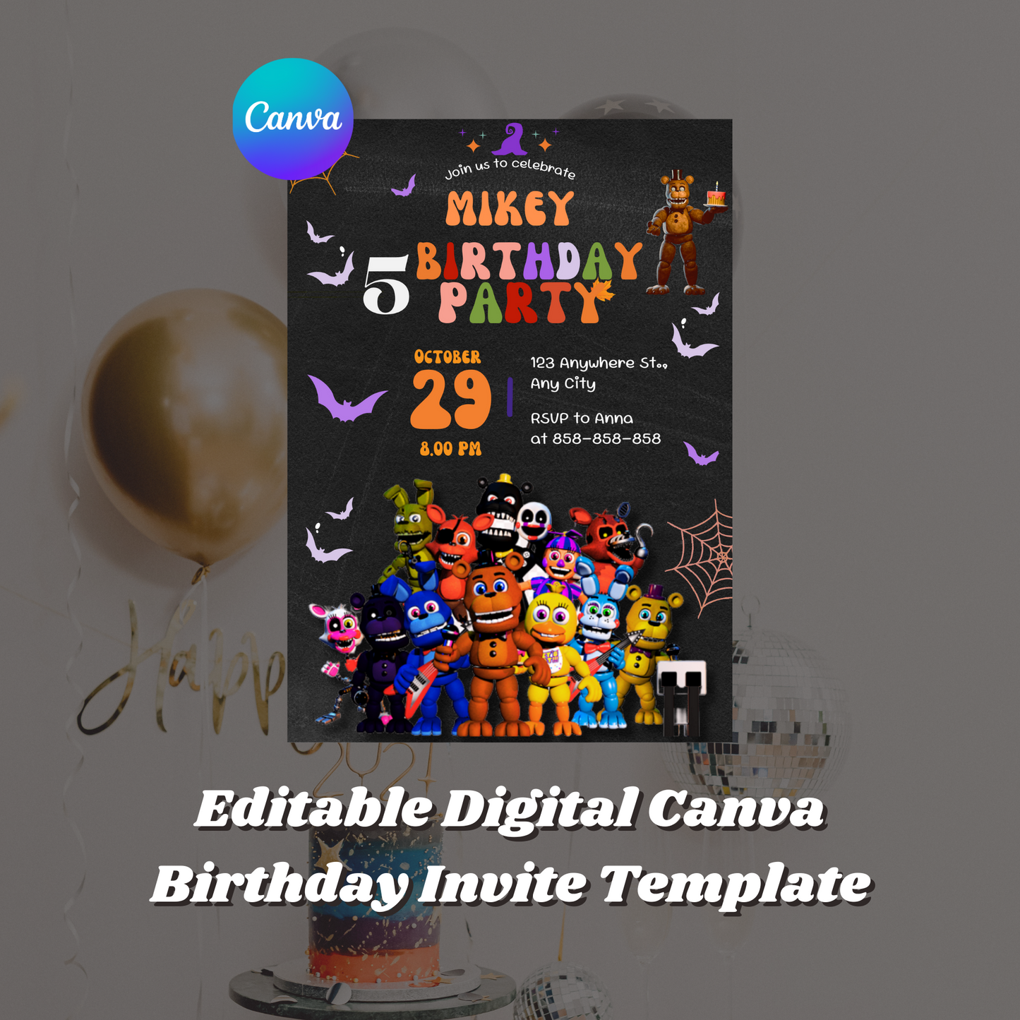 Five Nights at Freddys Birthday Invitation Template