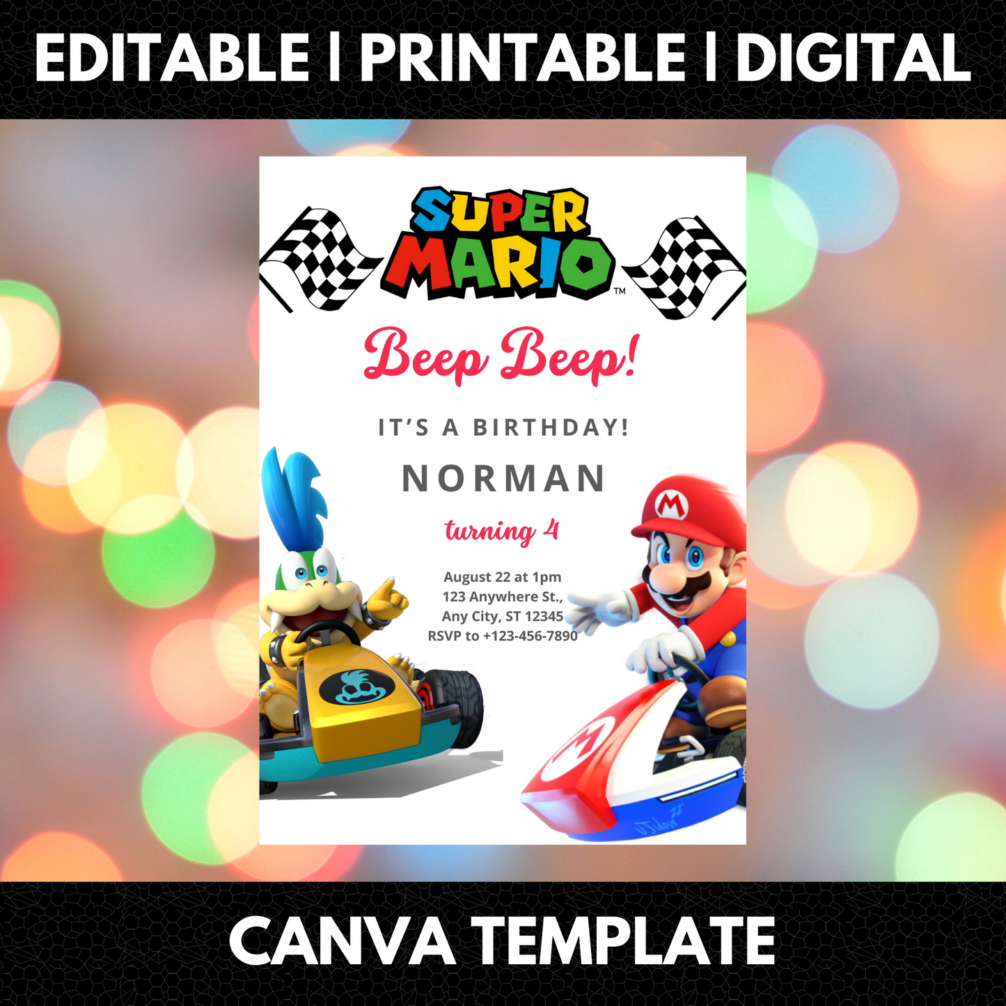 Super Mario Kart Birthday Invitation Template