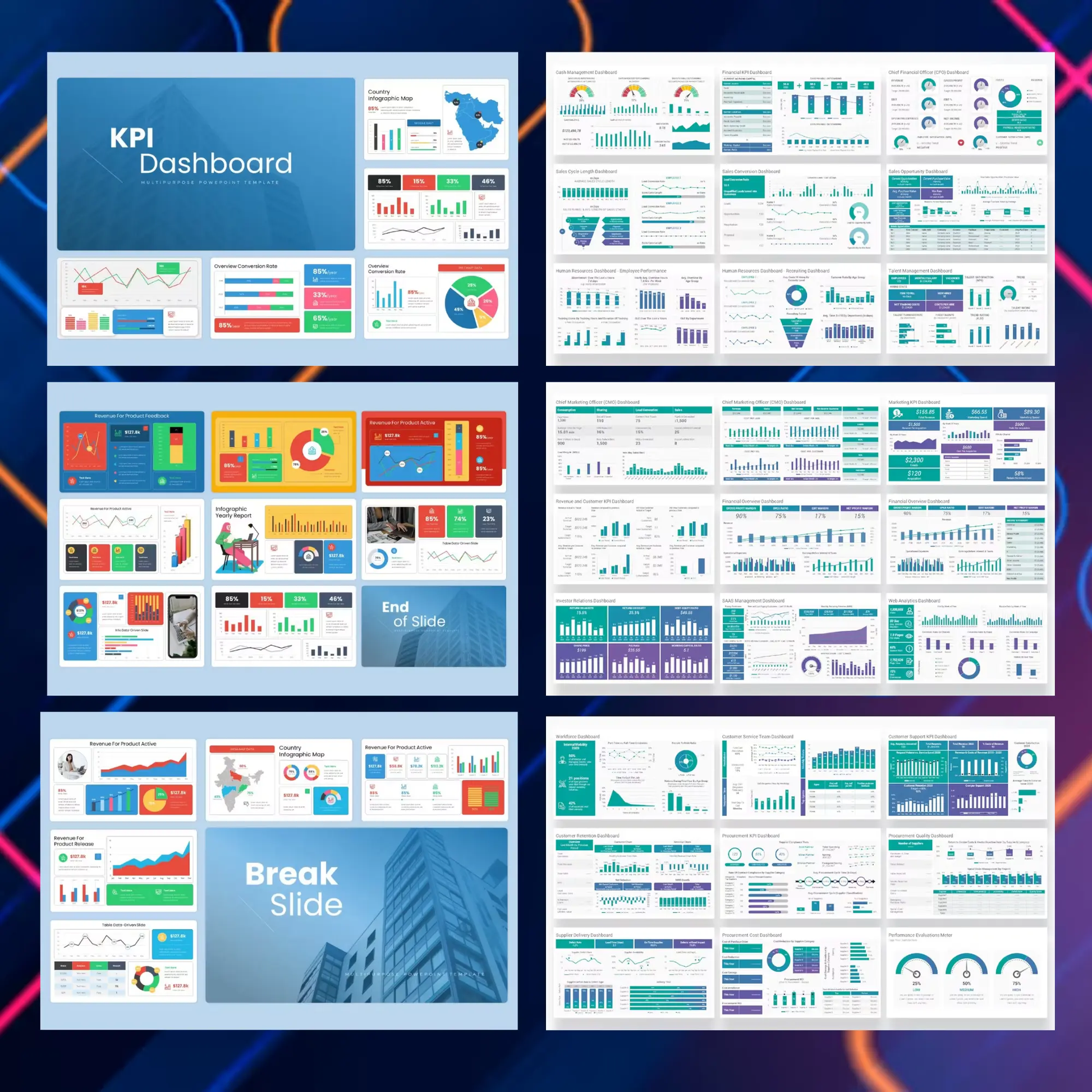 6 KPI Dashboard Keynote Presentation Template Bundle | Editable KPI Dashboard Template CreativeRino
