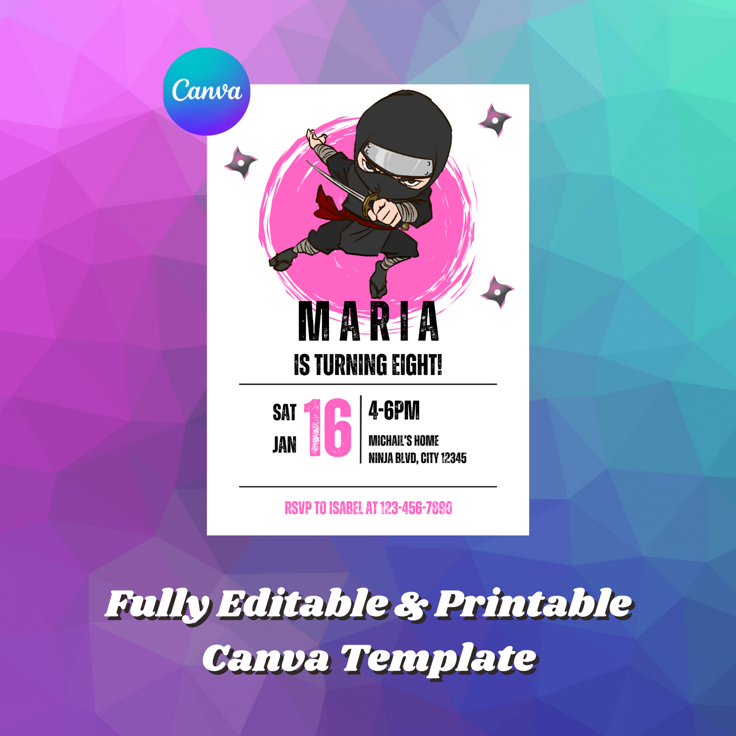 Ninja Birthday Invitation Template | Ninja Warrior Party Invite