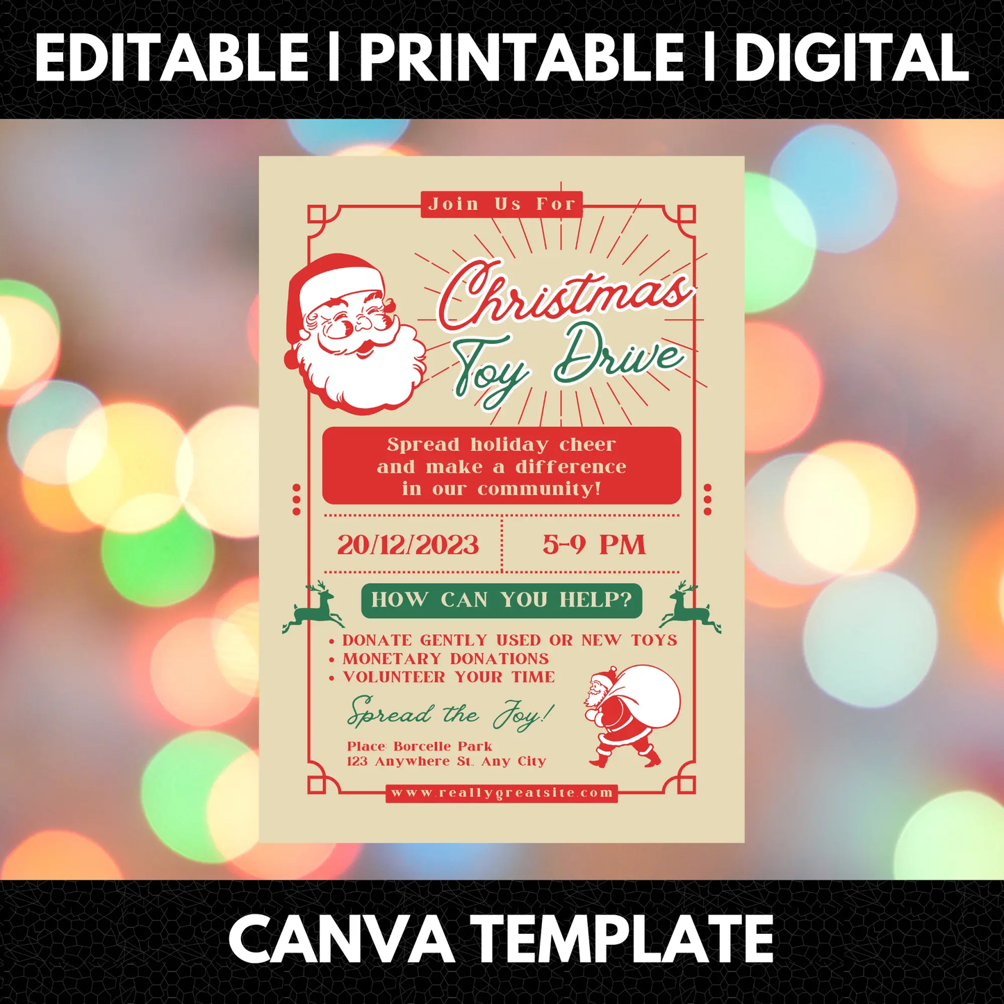 Christmas Toy Drive Flyer Template | Toy Drive Invitation - CreativeRino