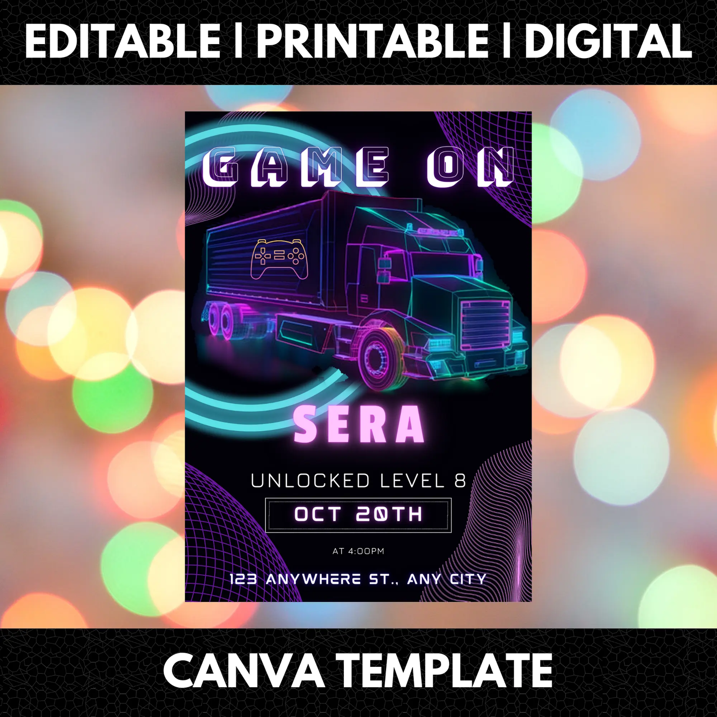Game Truck Gaming Birthday Invitation Template - CreativeRino
