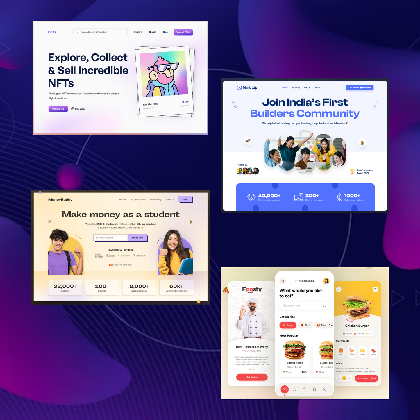 17 Figma UI Design Template Bundle | NFT Mental Health Online Classes Cleaner Mechanics Garden Store Figma Website Template