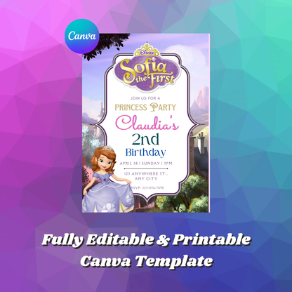 Sofia the First Birthday Invitation Template - CreativeRino