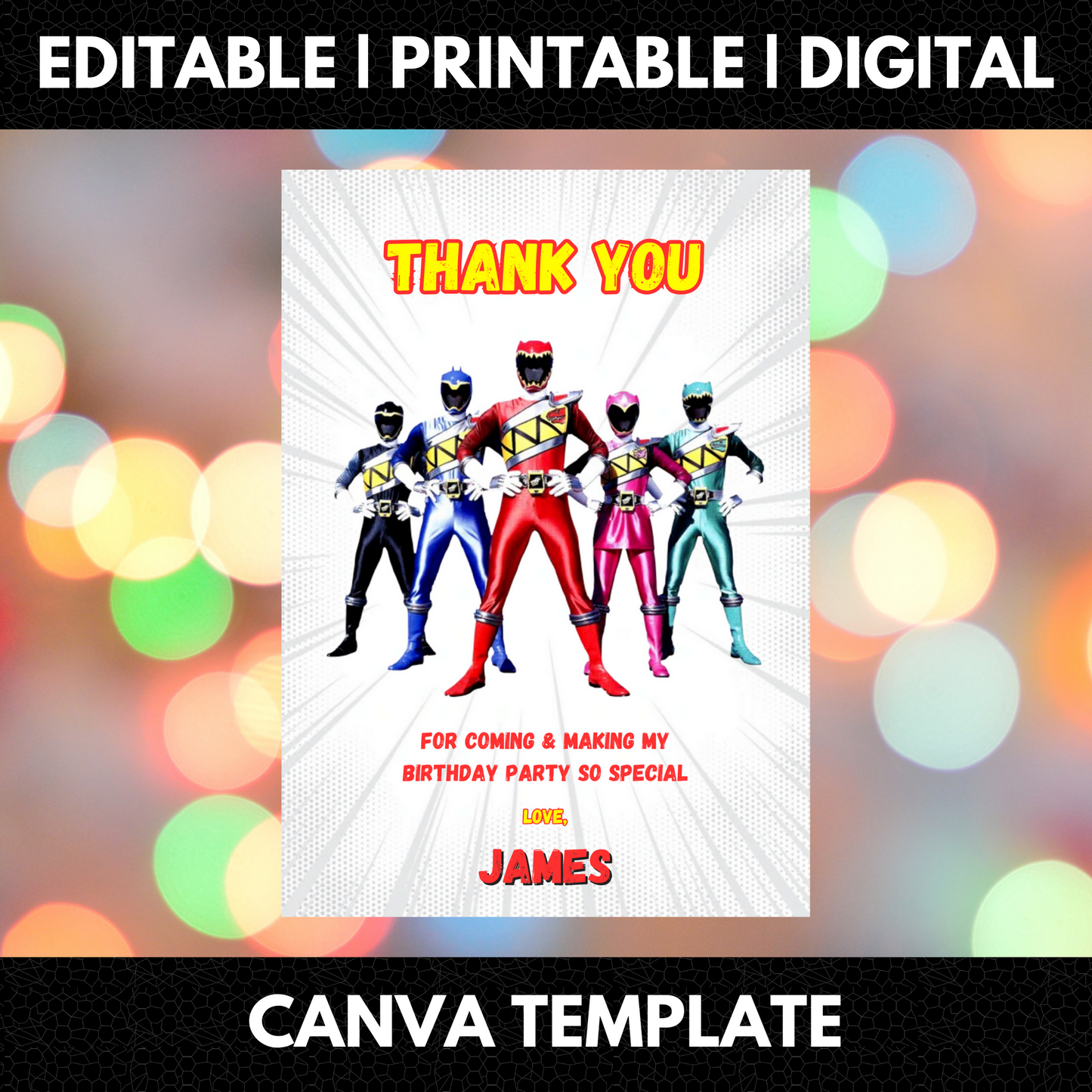 Power Rangers Thank You Card Template