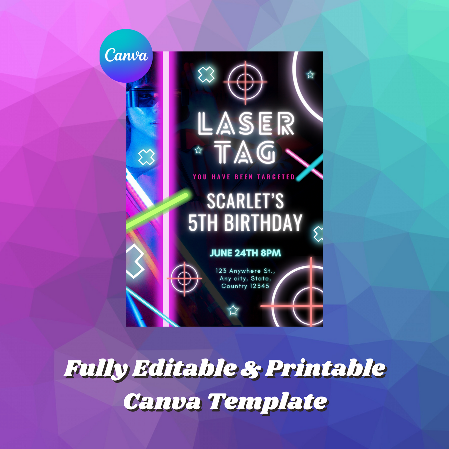 Laser Tag Gaming Birthday Invitation Template