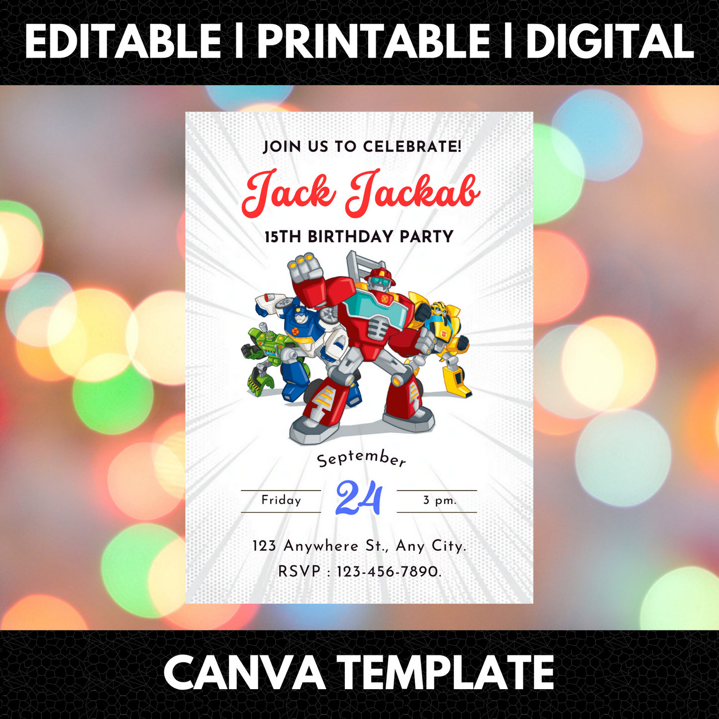 Rescue Bots Transformer Birthday Invitation Template