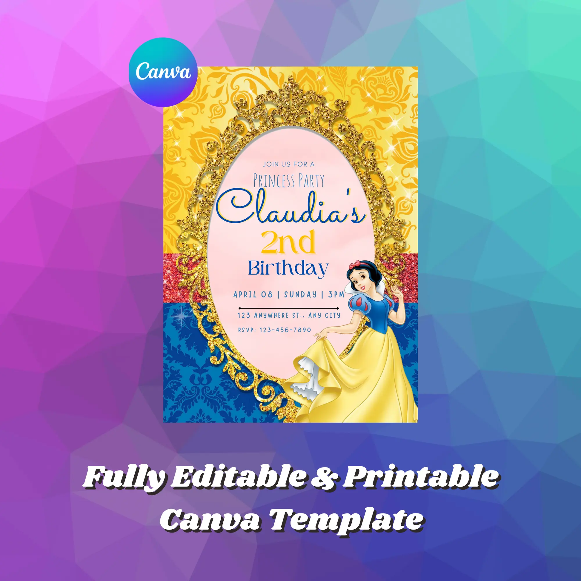 Princess Snow White Birthday Invitation Template - CreativeRino