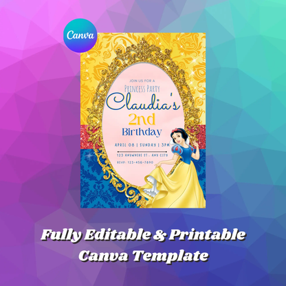 Princess Snow White Birthday Invitation Template - CreativeRino