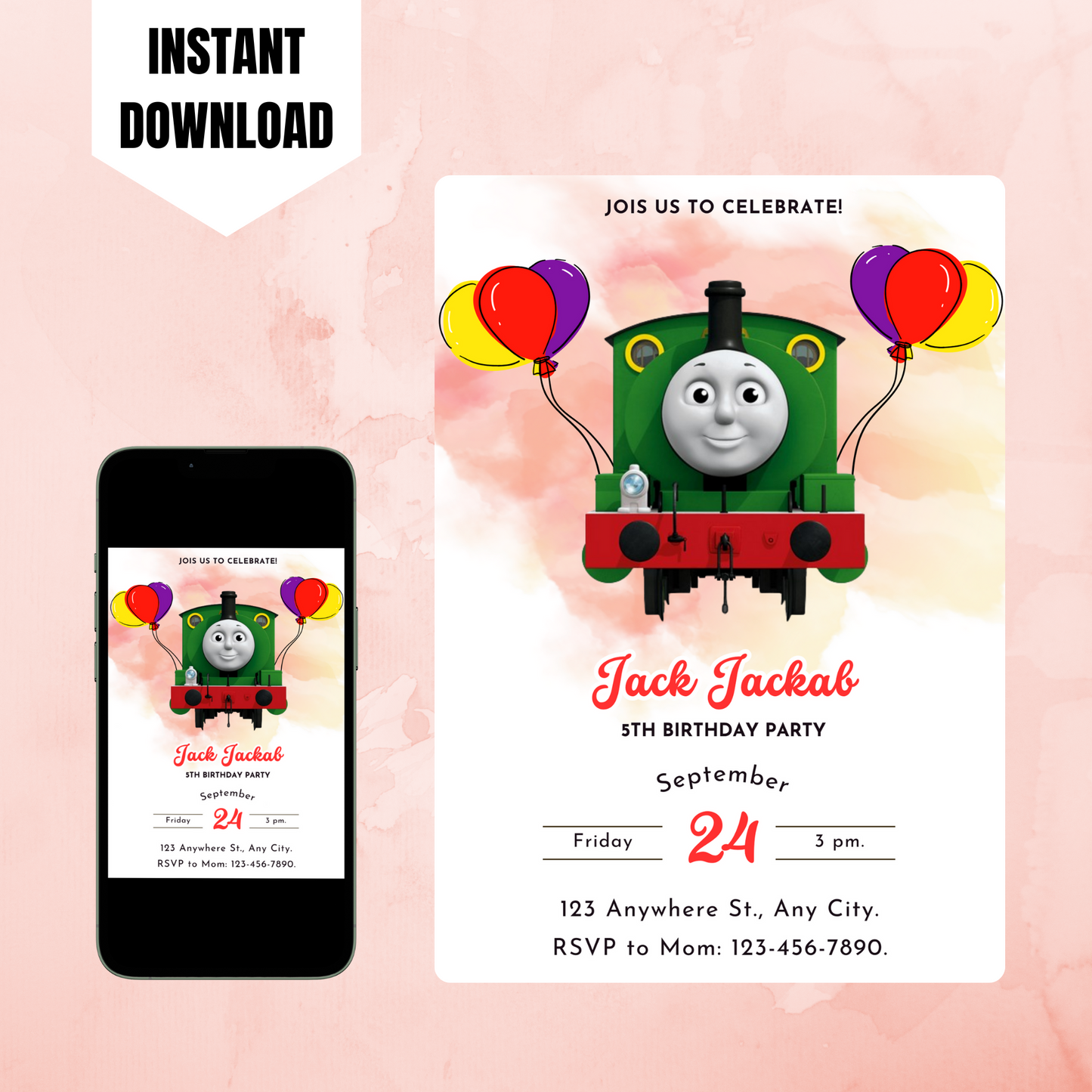 Percy the Train Birthday Invitation Template - CreativeRino
