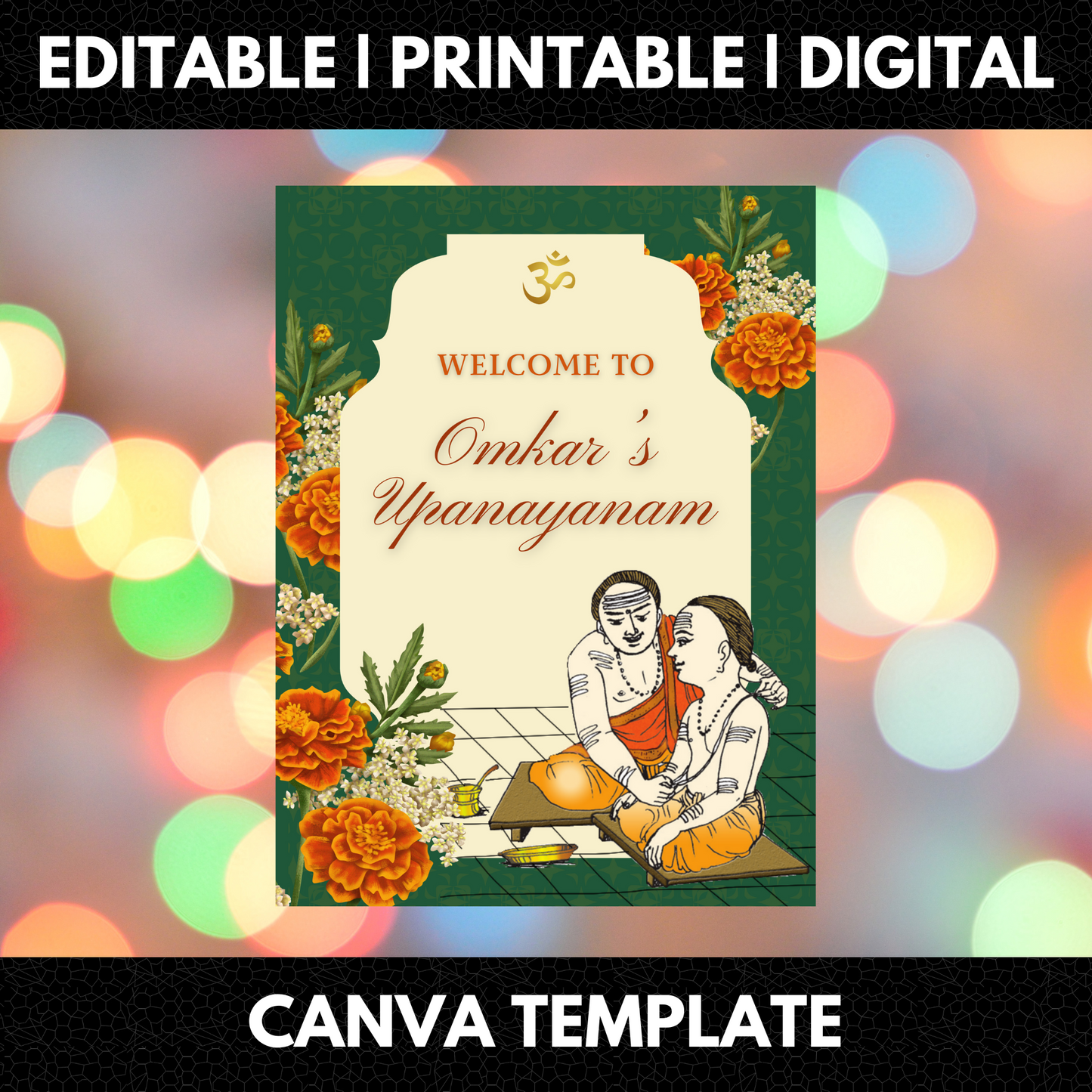 Upanayanam Ceremony Sign Template | Janeau Thread Ceremony Welcome Sign