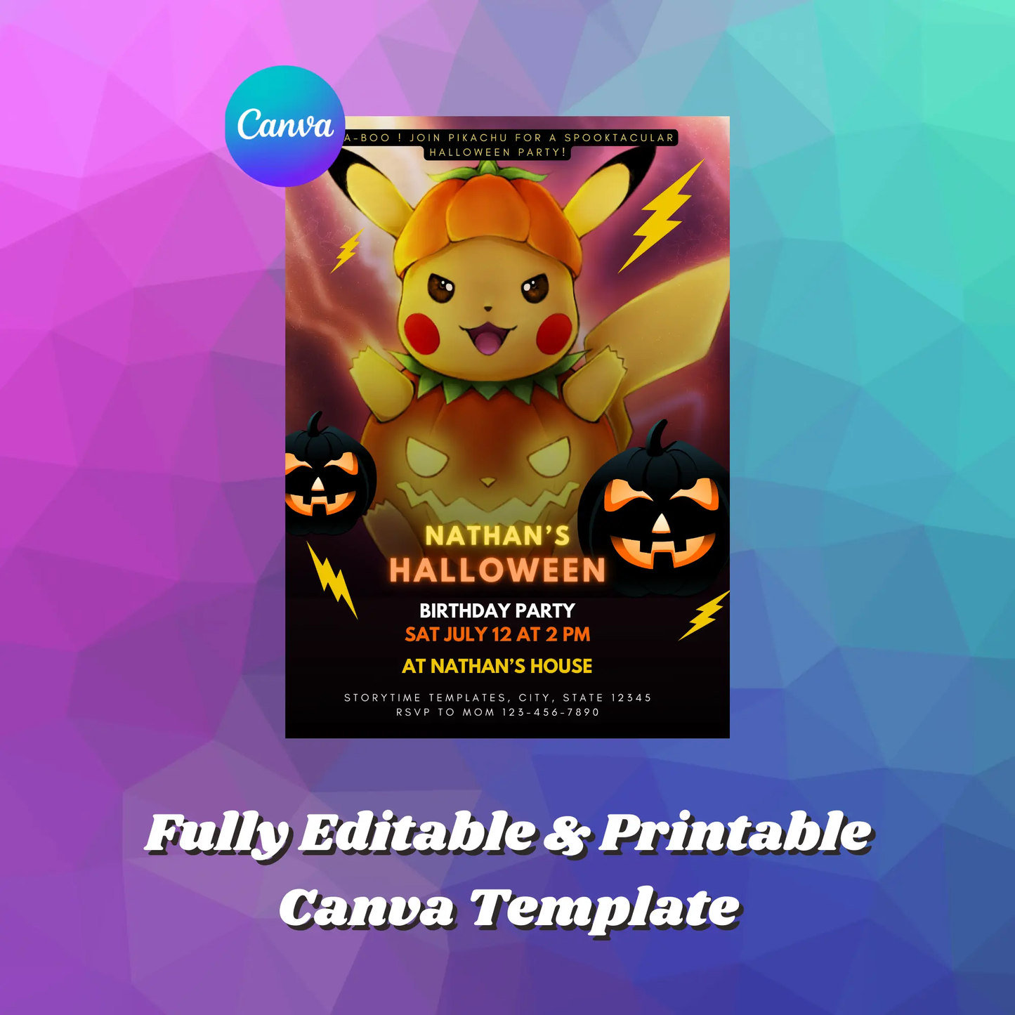 Pokemon Birthday Halloween Party Invitation Template - CreativeRino