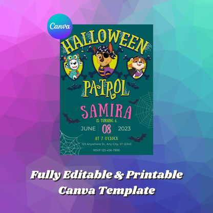 Paw Patrol Halloween Birthday Invitation Template - CreativeRino