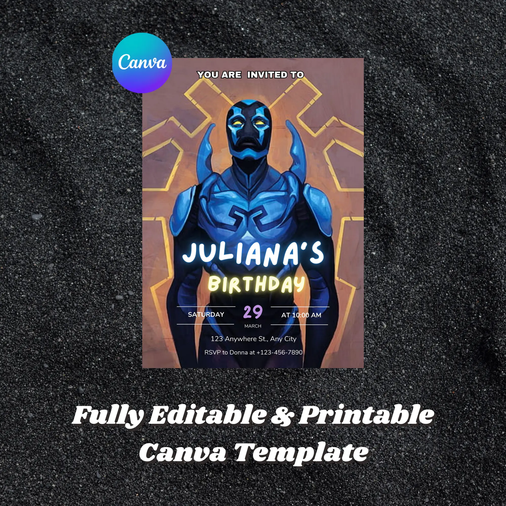 Blue Beetle Birthday Invitation Template - CreativeRino