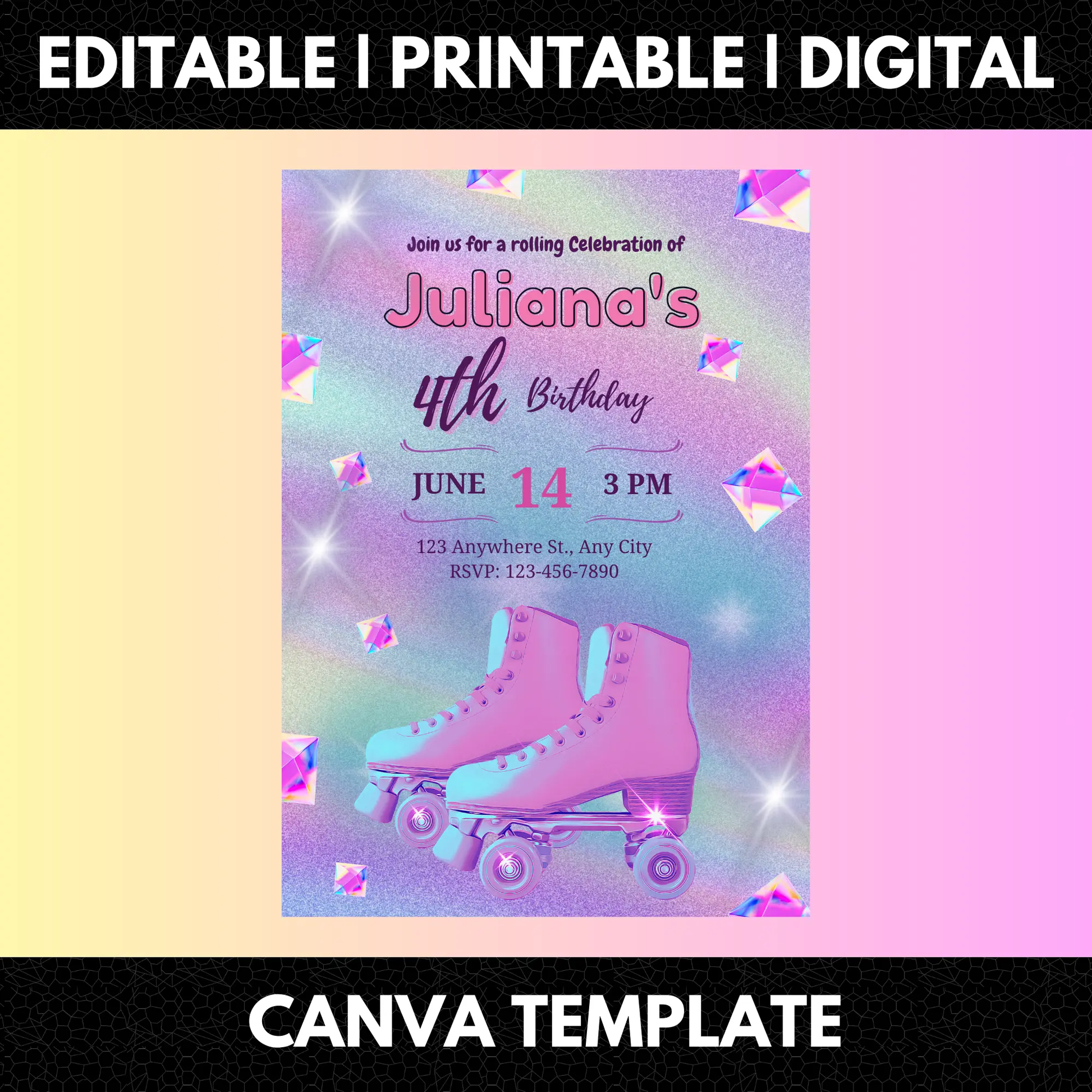 Roller Skates Skating Birthday Invitation Template - CreativeRino