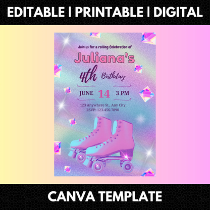 Roller Skates Skating Birthday Invitation Template - CreativeRino
