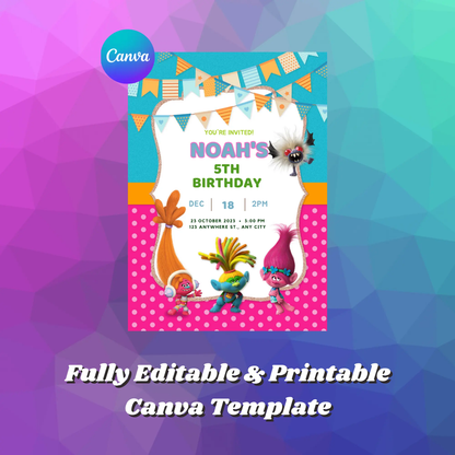 Trolls Band Together Birthday Invitation Template - CreativeRino