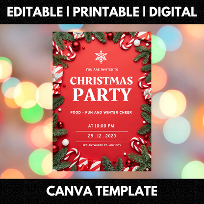 Peppermint Christmas Party Invitation Template - CreativeRino